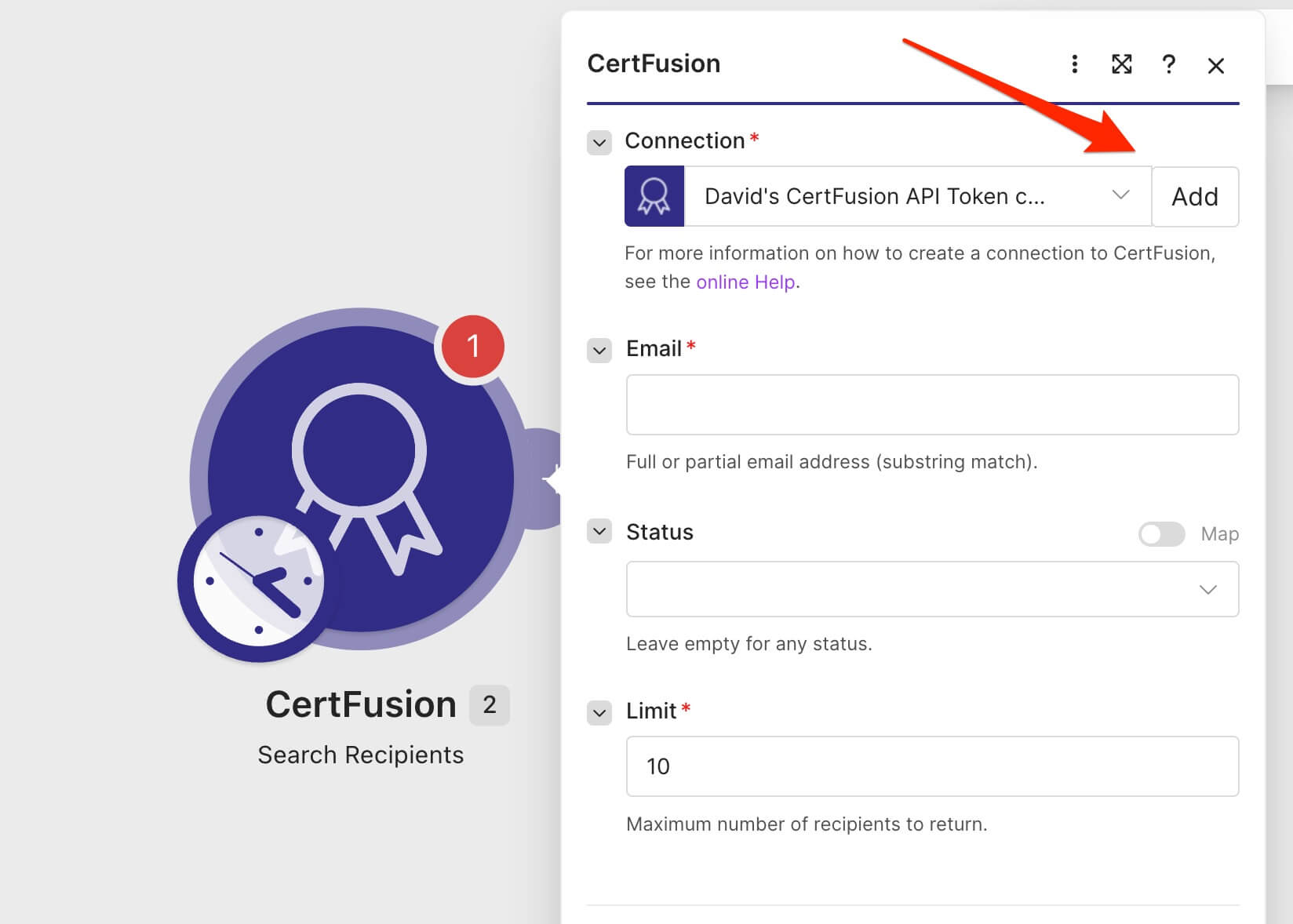 Adding a CertFusion connection from a module in Make